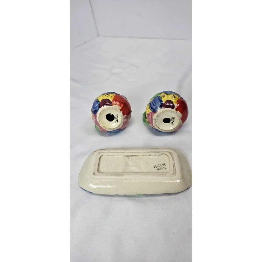 Vintage Japan Fruit‎ Salt Pepper Shakers w Tray Ceramic Set Hand Painted